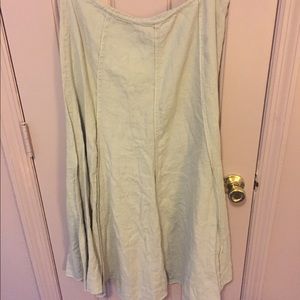 Khaki linen calf-length skirt